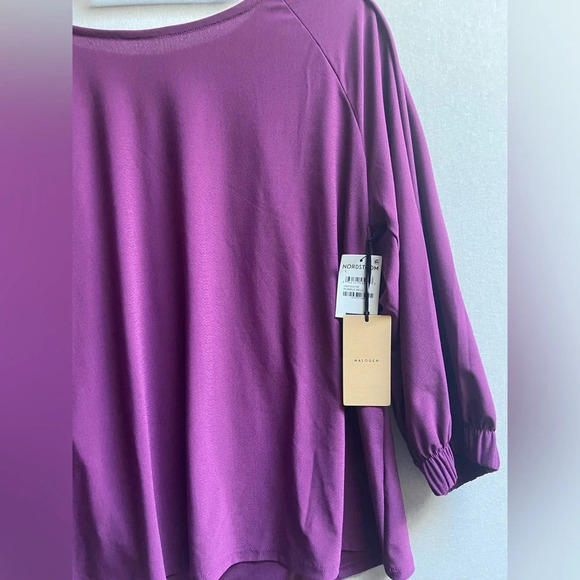 NWT Halogen Nordstrom 3/4 sleeve scoop neck purple blouse Sz 1 (20.5” Ptp- M/L) - Picture 4 of 8